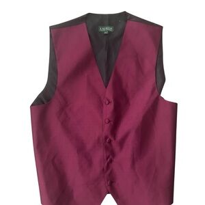 Lauren Ralph Lauren Suit Vest Mens Large Burgundy BlackButton Front Formal Adult